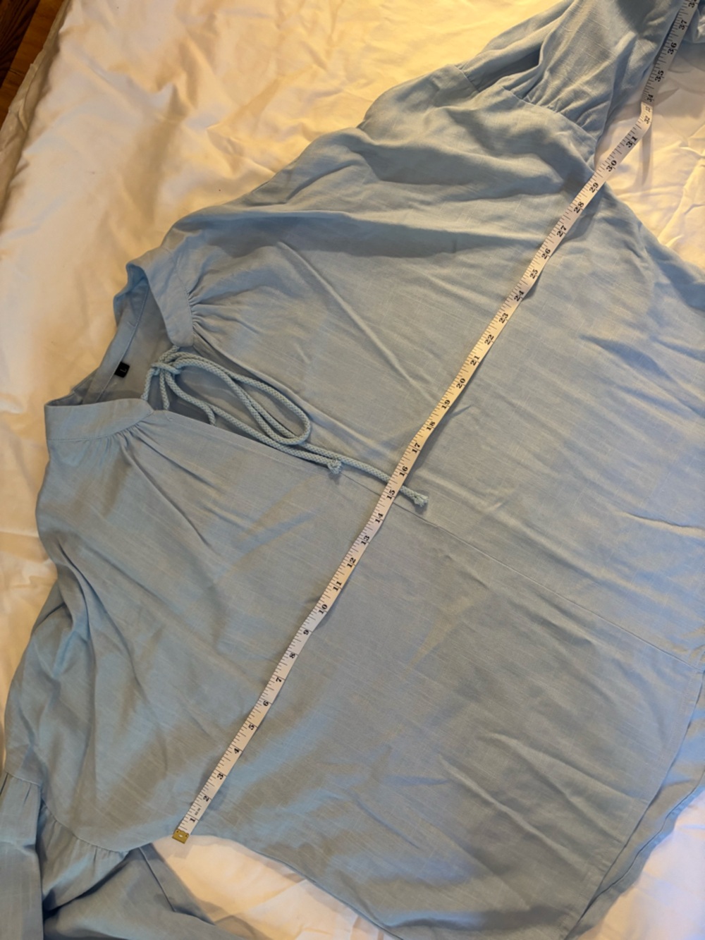 100% Cotton Blue Ruffle Lounge Set Two Piece Shorts & Top Coastal Minimalism L - Picture 7 of 11